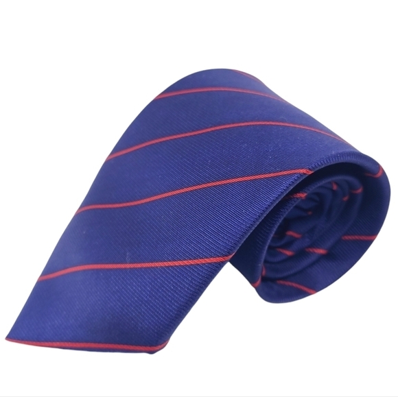 Bijoux Terner | Men's Vintage Navy Striped Genuine Silk Necktie (One Size) - Picture 4 of 11